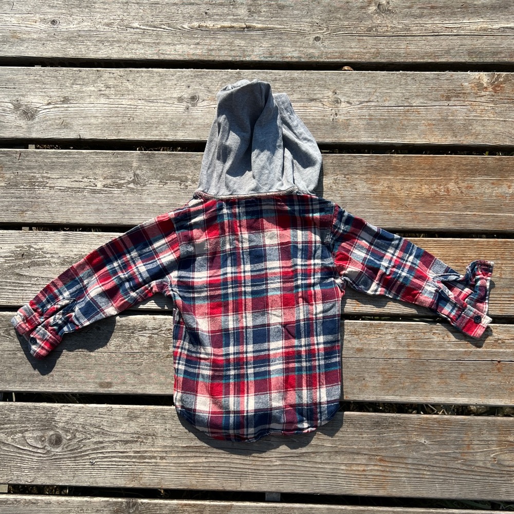 Unionbay Kids 4T Red Flannel Button Up Hoodie Unisex Fall Winter Long Sleeve